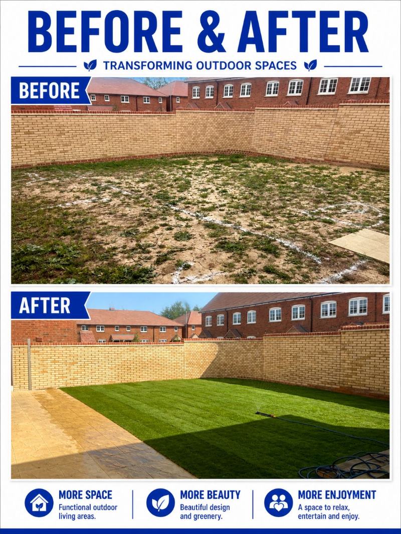 Before and after grass installation in Kent
